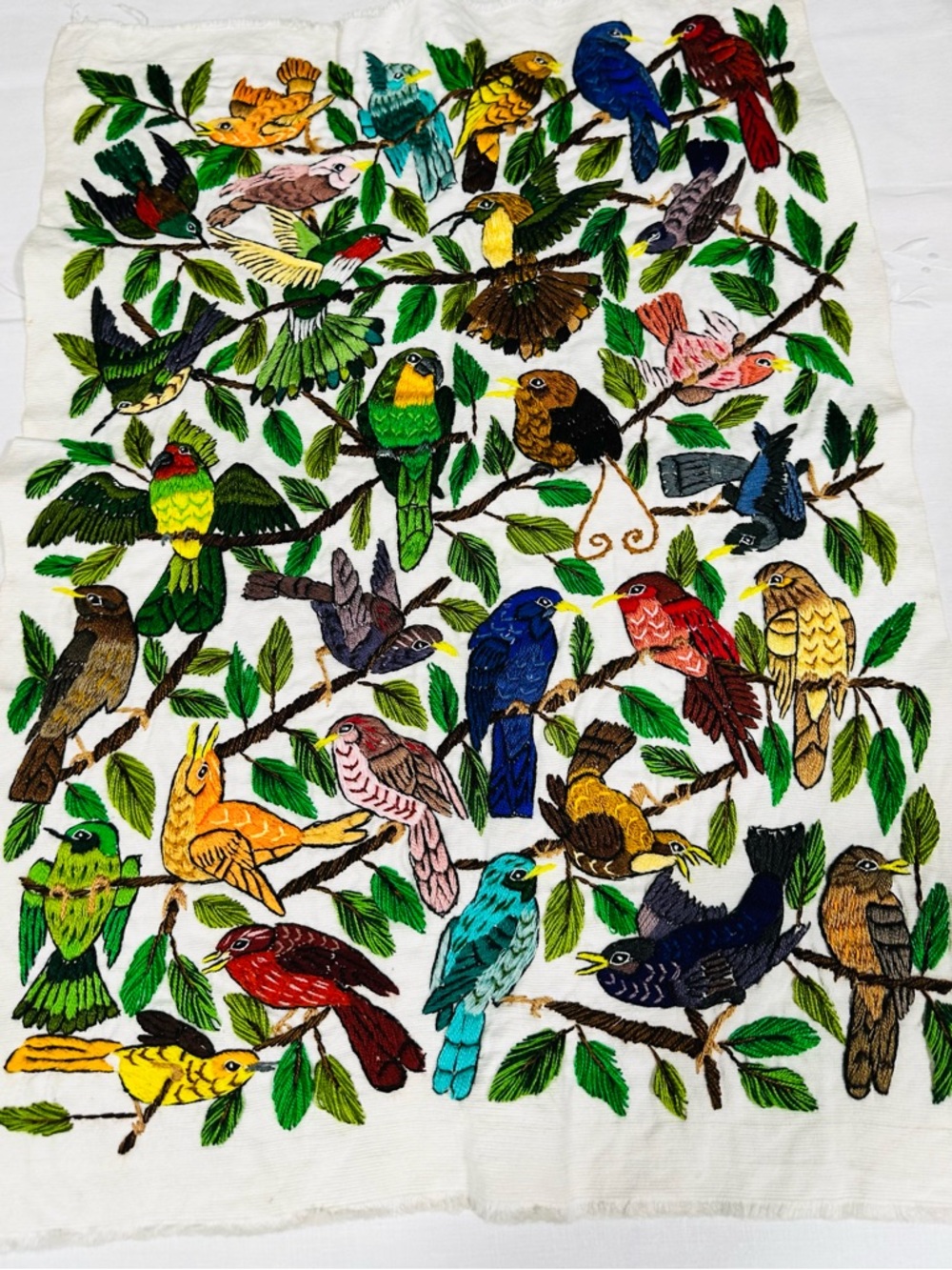 Hand Embroidered Guatemalan Bird Textile – Santiago Atitlán Folk Art